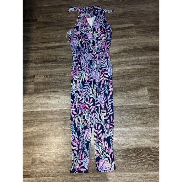 Lilly Pulitzer Wyota Jumpsuit Oyster Bay Navy Size Small Halter Neck Coastal - Picture 8 of 12